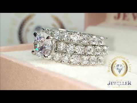 Solitaire Bridal Set, 4.22TCW Round Colorless Brilliant Cut Moissanite Engagement Ring