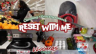 WEEKLY RESET ROUTINE: grocery shopping, fridge restock + cleaning my apartment | VLOGMAS Day 9