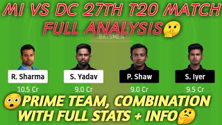 MI vs DC Dream11 Team Prediction | MI vs DC Dream11 Team | 27th T20 | IPL 2020