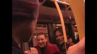 Dan Treacy from Television Personalities leading a sing song on the bus in London.....