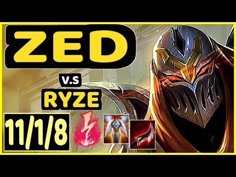 SENCUX (ZED) vs RYZE - 11/1/8 KDA MID GAMEPLAY - EUW Ranked MASTER