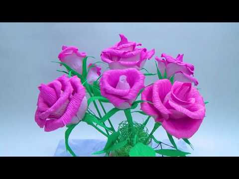 How To Make Rose Paper Flower From Crepe Paper - Craft Tutorial. DIY paper crafts. DIY room decor