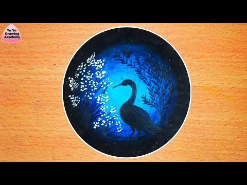 Beautiful Moonlight scenery drawing with Oil Pastels - step by step