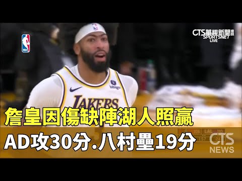 詹皇因傷缺陣湖人照贏　AD攻30分.八村壘19分