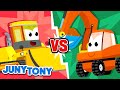 Bulldozer vs. Excavator | Heavy Equipment Song | Construction Vehicles | Kids Song | JunyTony