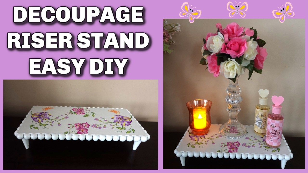 Using Dollar Tree wood and pegs to create a beautiful Decoupage Riser Stand.