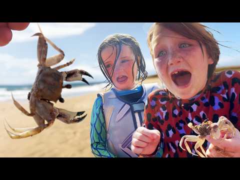 ADLEY and NiKO learn to SURF!!  Crab Funeral on our Lava Sand Castle after Riding some Hawaii waves