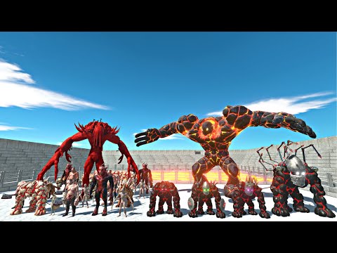 Infernals Army vs Dark Lava Golem Evolution in Lava Stadium Arena - Animal Revolt Battle Simulator