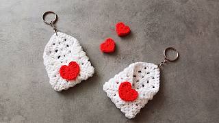 Crochet Heart Envelope Keychain 💌 Perfect Handmade Valentine’s Day Gift