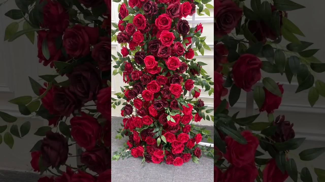 5D Red Rose Green Leaves Wedding Backdrop Arch KT Board Decor #weddingstyle #design #diy #stage