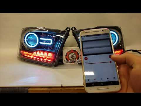 Ram Truck Painted Headlights with Custom LED Demon Eyes, Halo's, Bluetooth Controller & more added