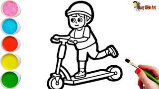 🛴 Easy Scooter Drawing & Coloring for Kids | Learn to Draw Step by Step 🎨