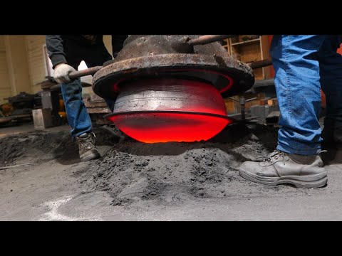 Process of making Korean traditional cast iron cauldron. Casting mass production plant.