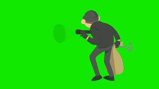 thief running cycle animated cartoon green screen 