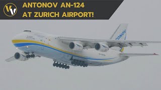 Antonov An-124 landing at Zurich Airport on a cold winter's morning