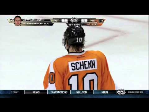 Matt Niskanen slewfoot on Brayden Schenn Mar 7 2013 Pittsburgh Penguins vs Philadelphia Flyers NHL