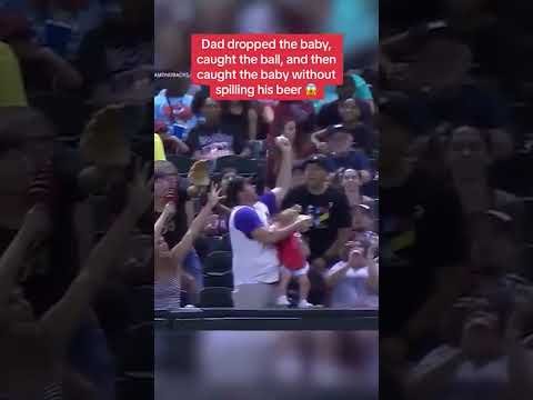 Dad drops his baby to catch a foul ball 😲😱! #fun #viral #viralshort #viralshorts #baseball #baby