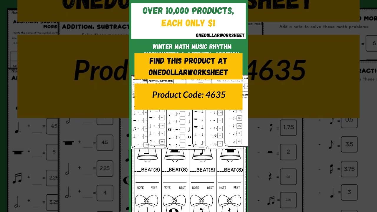 Winter Math Music Rhythm Worksheets & Activity: Addition, Subtraction AND MORE #teacher #worksheet