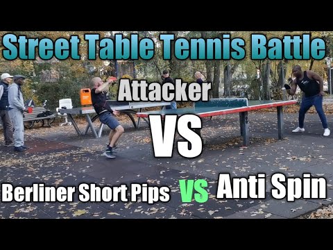 SHORT PIPS VS ANTI SPIN VS Attacker Street Table Tennis #ShotPips #TopSpin #ittf #UnderSpin #Loop