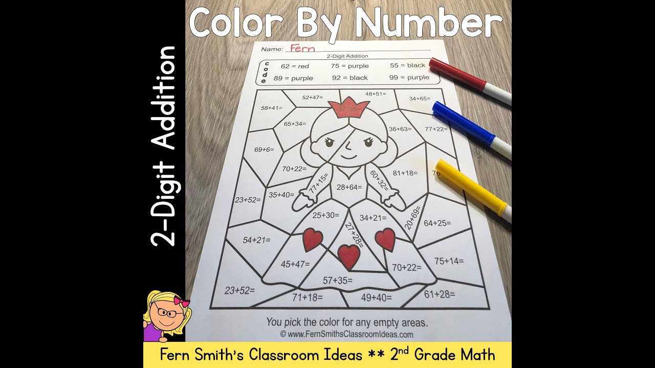 2nd Grade Go Math 4.6 2-Digit Addition Color By Numbers