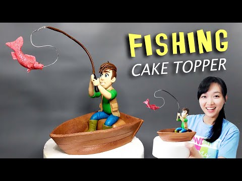 A Man Fishing on a Boat Cake Topper | Fishing Themed Cake | Fishing Cake | Fishing Birthday Cake