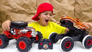 Vlad und Niki haben Spaß mit den neuen Hot Wheels Monster Truck RC-Spielzeugen
