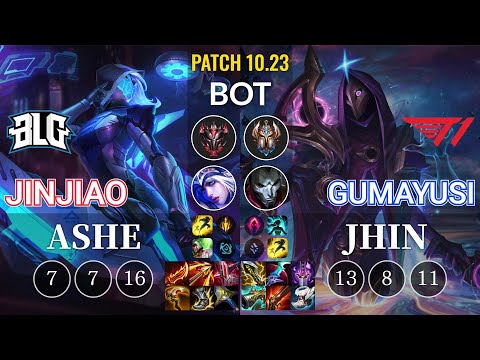BLG Jinjiao Ashe vs T1 Gumayusi Jhin Bot - KR Patch 10.23