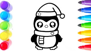 How to Draw a Kawaii Penguin with Santa Hat, Easy Step-by-Step Drawing for Kids!