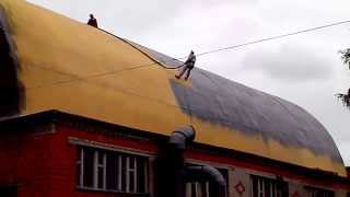 Утепление ангара пенополиуретаном 50 мм. 40 кг/м.куб. Гидроизоляция полимочевиной 1,5 мм.