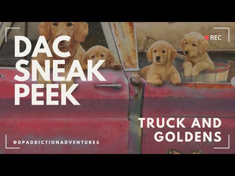 DAC Sneak Peek! "Truck and Goldens" by Greg Giordano - Diamond Art Club???? diamond painting ????