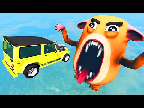 Extreme Car Crash Jumping Crazy Pet - Beamng Drive TrainWorld