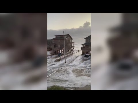High tide overwash in Outer Banks causes flooding, closing of NC-12