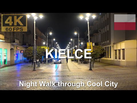KIELCE, Poland 🇵🇱 in 4K | 2025 | Night Walk in Kielce Central City