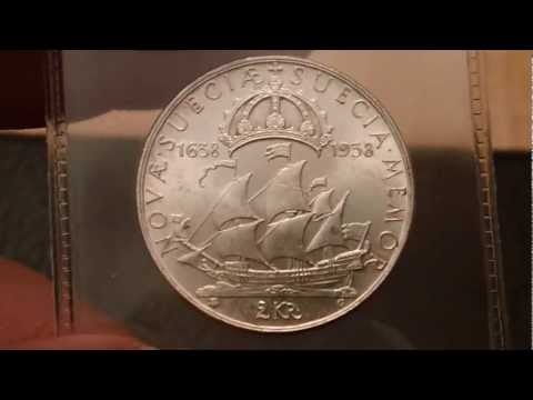 Silver 1938 Swedish 2 Kroner - 300th Anniversary of Swedes Landing in Delaware
