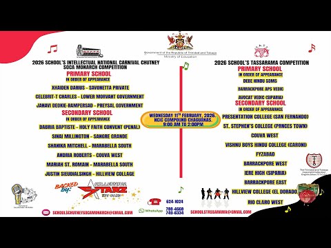 National Intellectual Chutney Soca Monarch & Tassarama Competition 2026
