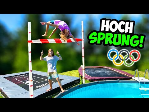 SUPER TRAMPOLINE HIGH JUMP Challenge into the POOL! (OLYMPICS 2021)