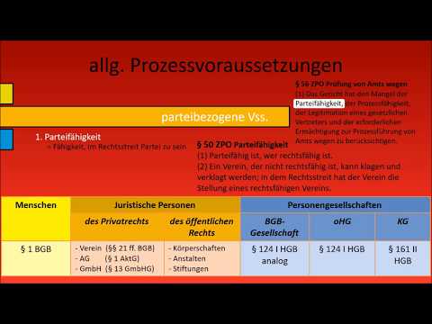 ZPO I - allg. Prozessvoraussetzungen (Teil 2) [partei- und streitgegenstandsbezogene Vss.]