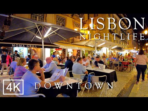 Lisbon nightlife May 2022: Downtown - Baixa, Lisbon Portugal 4K 🇵🇹