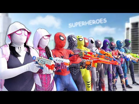 OMG ?? Top New 12 Spider-Man in 1 House ??? Hey All Superheroes , Go To Trainning Nerf Gun !!!