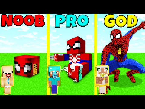 Minecraft Battle: NOOB vs PRO vs GOD: KID SPIDERMAN HOUSE BUILD CHALLENGE / Animation