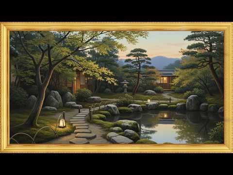 (No Music) Serene Kyoto Garden at Dusk • Traditional Oil Painting • 4K Frame TV Screensaver