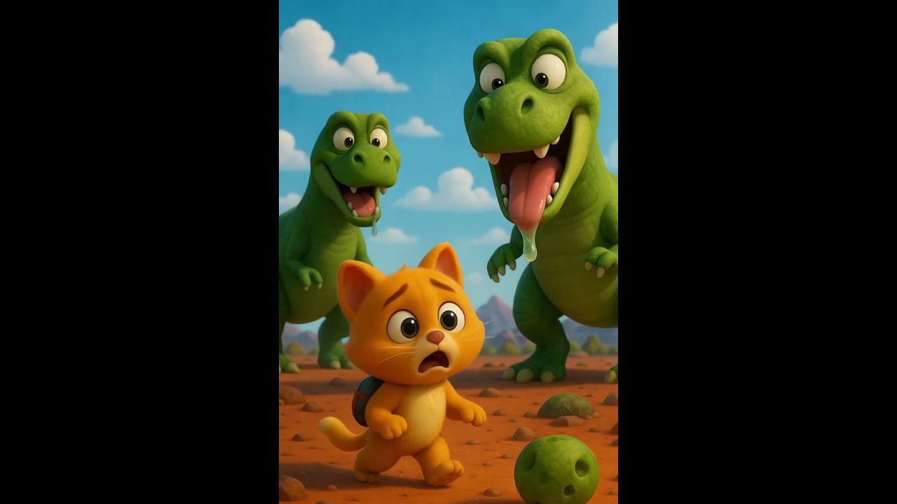 The Kitten’s Dino Run: 🐱🦖 Big Trouble, Big Hero! #cattales #catfunny #animation #cat