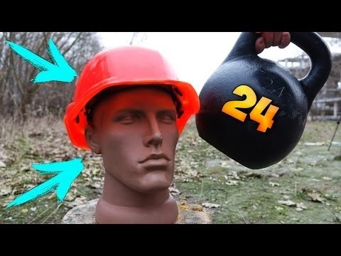 CRAZY! JOHNNY PUTS ON THE TEST CONSTRUCTION HELMET WITH A BRICK & KETTLEBELL! Video