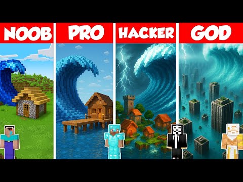 Tsunami Build Battle Challenge - Noob vs Pro vs Hacker vs God - Minecraft Animation