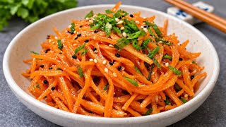 Korean Carrot Salad Wortel dengan Perpaduan Minyak Wijen, Madu, dan Cabai