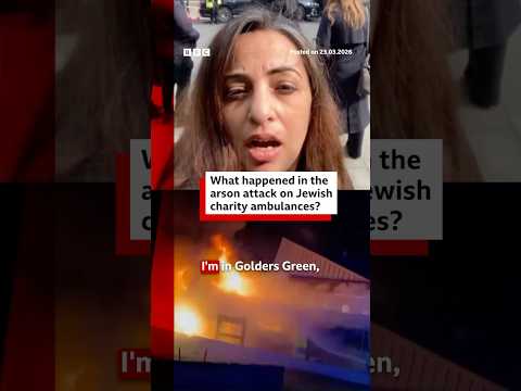 The scene of an arson attack on Jewish charity ambulances in Golders Green, London. #BBCNews