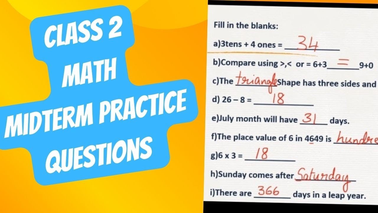 class 2-Math practice question paper||mid term||SA1 exam paper