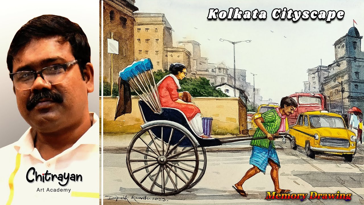 | Cityscape Drawing Watercolor | Kolkata Cityscape Drawing | Cityscape Drawing Step By Step |