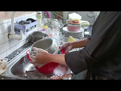 morning ASMR washing dishes by hand no talking stress release Satisfying Video Deep Cleaning Kitchen