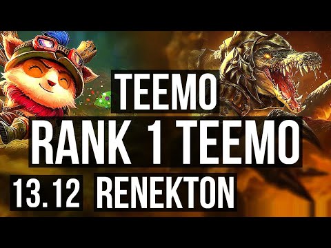 TEEMO vs RENEKTON (TOP) | Rank 1 Teemo, 2.8M mastery, 1700+ games | NA Challenger | 13.12